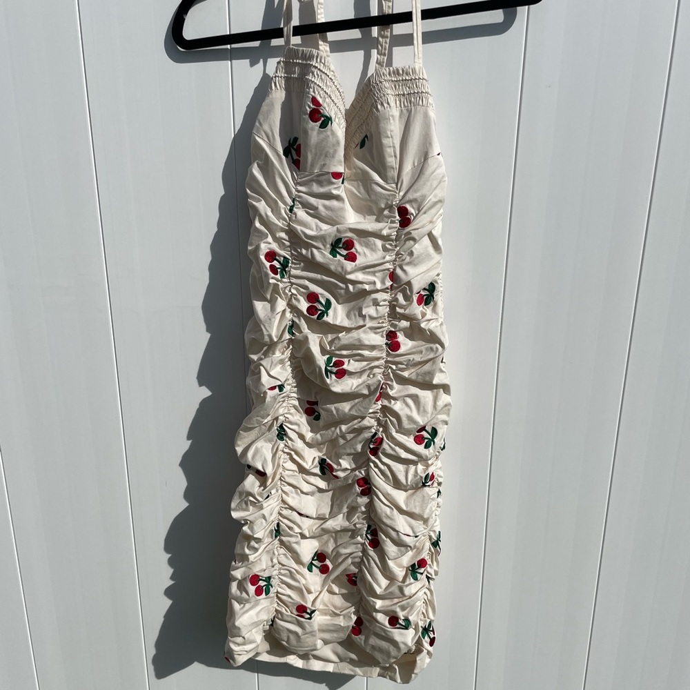 Vintage Betsey Johnson Sz 4 Cherry Sweetheart Smocked Halter Dress